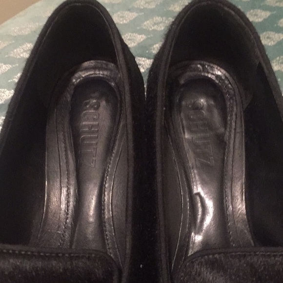 Schutz Pony Hair Black Shoes with Mirrored Heel - Picture 5 of 5